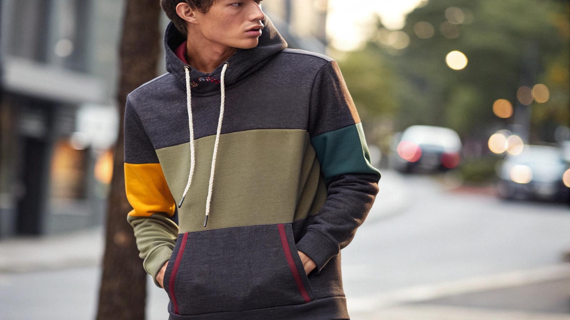 A stylish model wearing The North Face hoodie, featuring the distinctive "Half Dome" logo prominently on the chest, symbolizing quality and adventure. The hoodie’s versatile design, available in various colors and fits, is perfect for both outdoor activities and casual streetwear. Functional features like adjustable hoods, secure pockets, and ventilation zippers are highlighted. The setting is a dynamic outdoor or urban environment, with soft natural lighting, captured in a fashion editorial style.