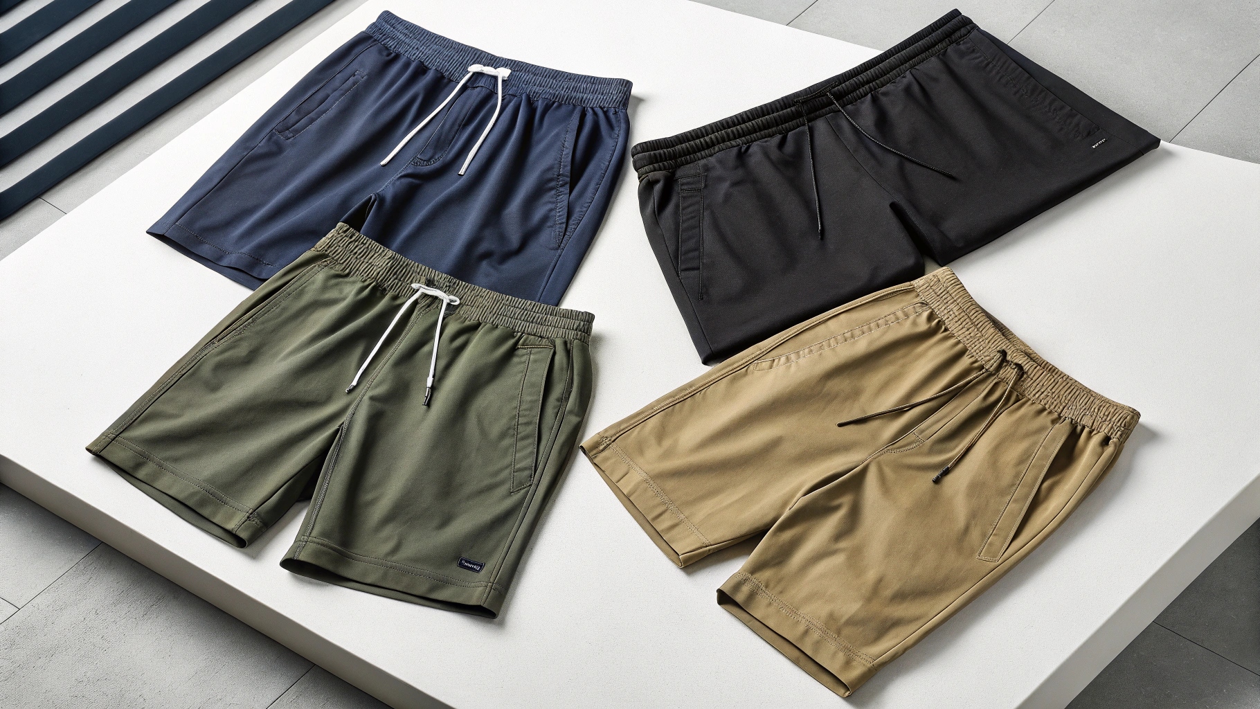 flat-lay-of-various-shorts-in-solid-colors--cotton