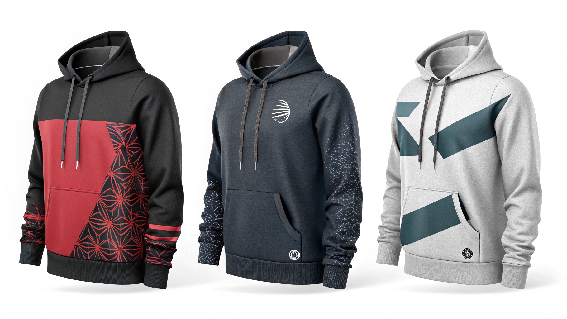 A variety of modern hoodies with custom prints and stylish designs, highlighting comfort and quality in minimalist settings